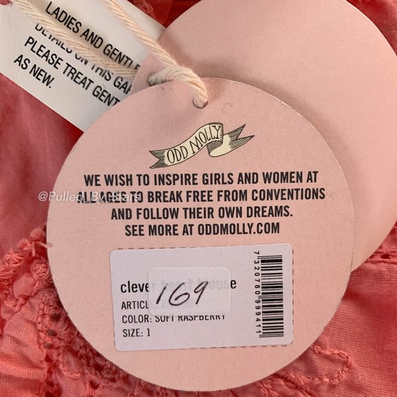 ODD MOLLY Clever Heart Flouncy Blouse in Soft Raspberry Pink - Size M - NWT! - Picture 15 of 16